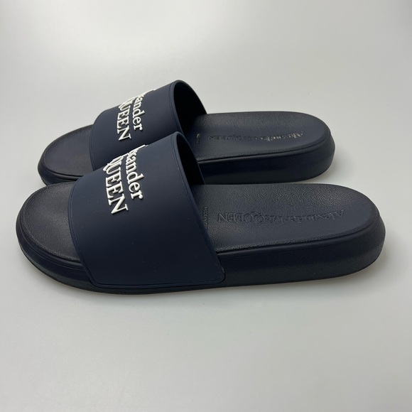 Alexander McQueen Logo Wedge Pool Slides Navy Blue Men’s EU 41/US 8 $280 main image 5